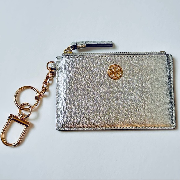 Tory Burch Handbags - Tory Burch Card Case Key Fob Wallet Metallic Silver Gold Emerson Robinson